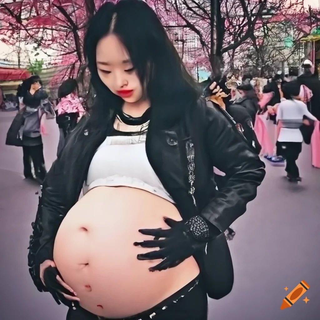 Fashionable pregnant woman at theme park