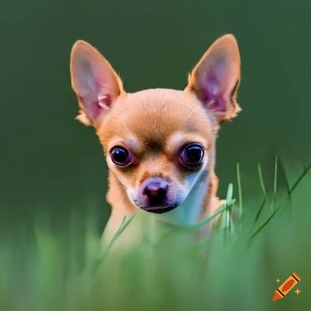 Chihuahua eating grass on Craiyon