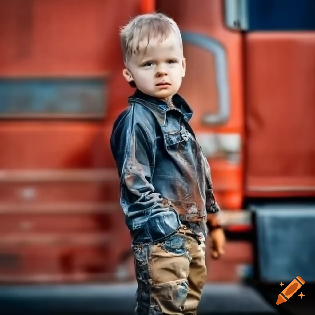 toddler boy in truck depot