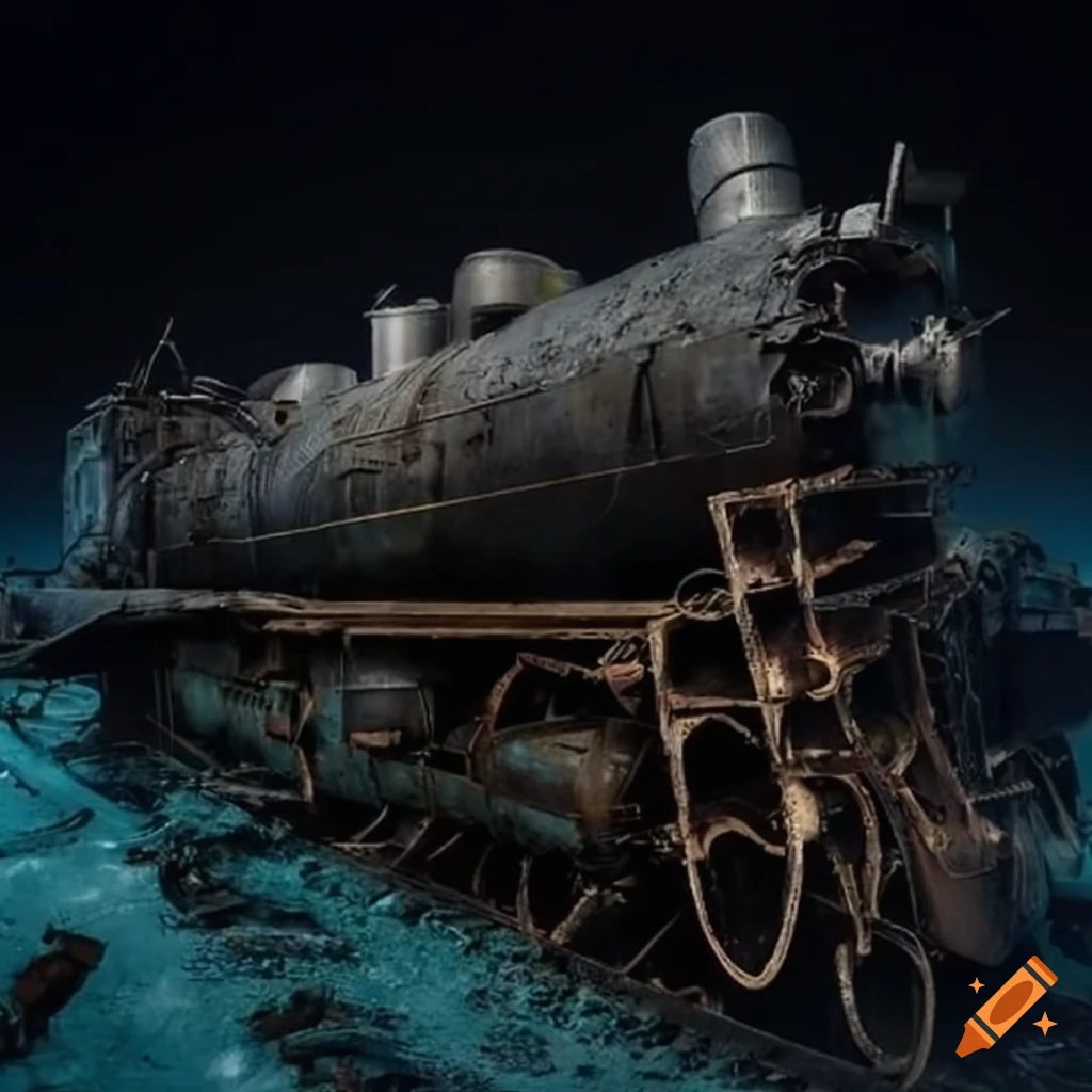 steam locomotive inside a shipwreck