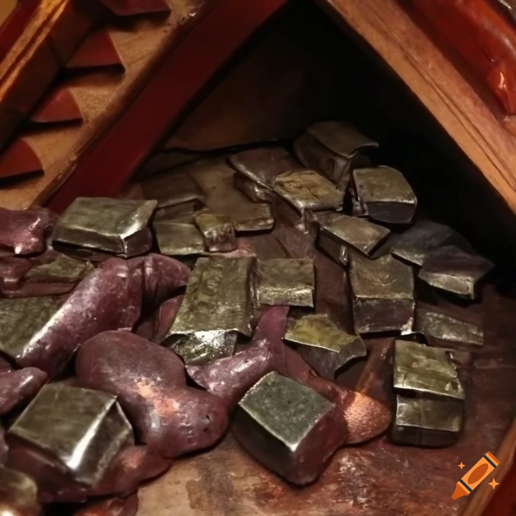 pile of mysterious metal ingots in a fantasy store room
