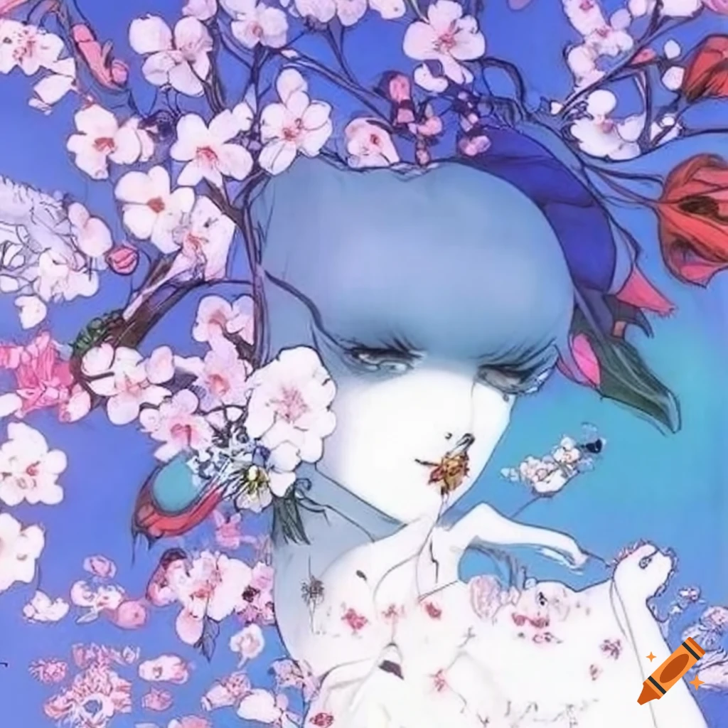 Yoshitaka Amano's artwork of a beautiful dusk blossom flower