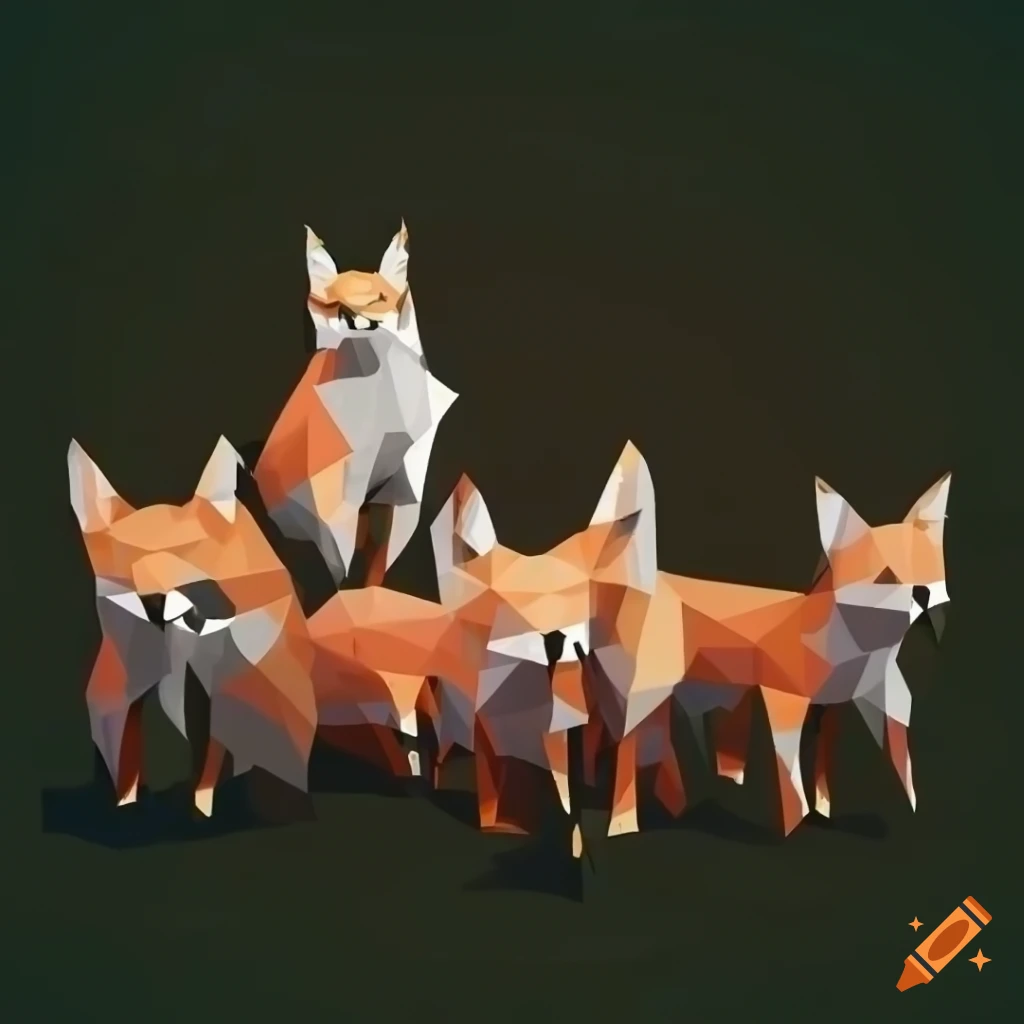 low poly art of foxes gathered together