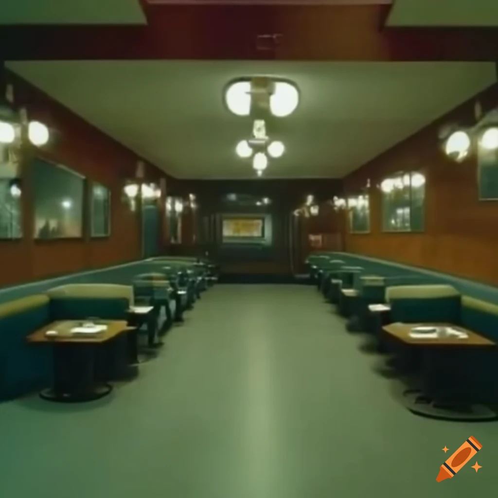 Haunting night scene in a backrooms restaurant on Craiyon