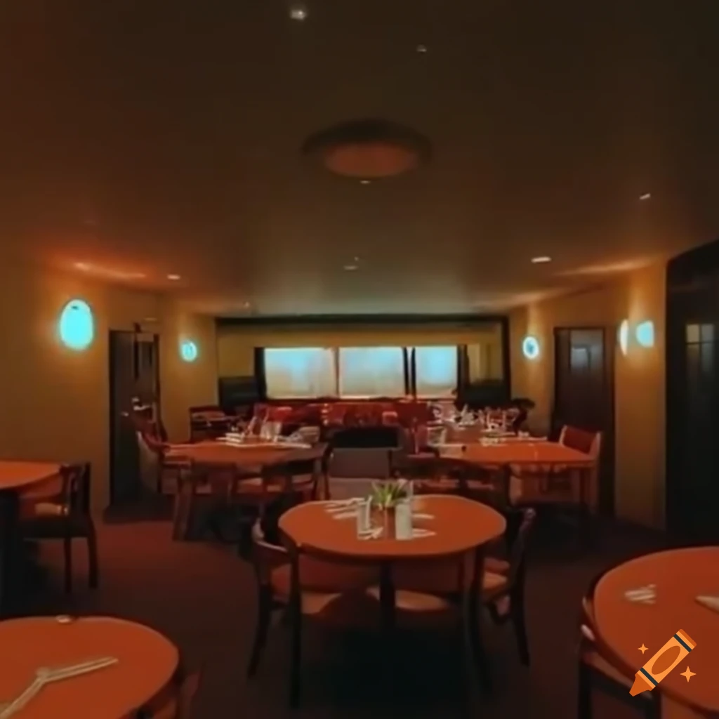 haunting photograph of a liminal restaurant interior at night