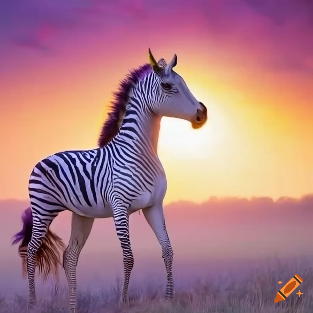 Mystical unicorns with zebra stripes in the morning light