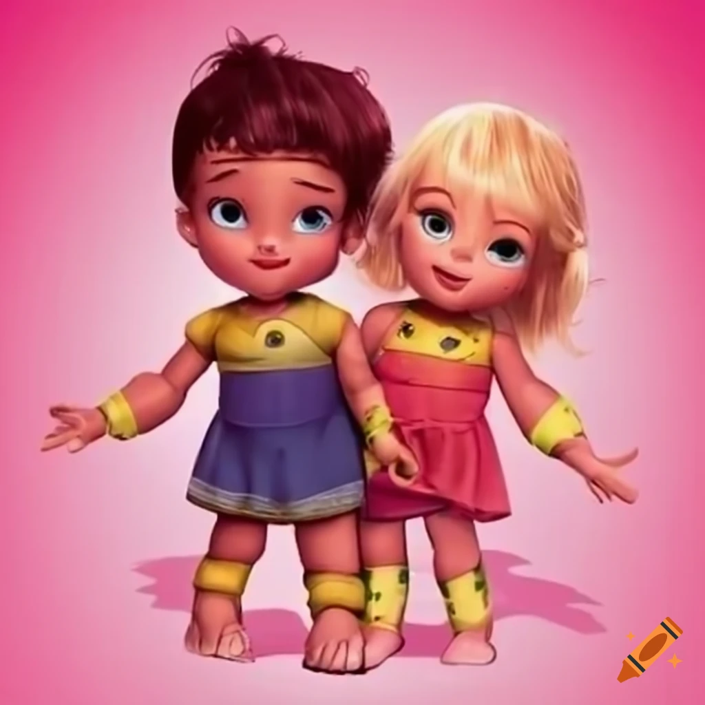 Disney-style twin toddlers wearing shoes