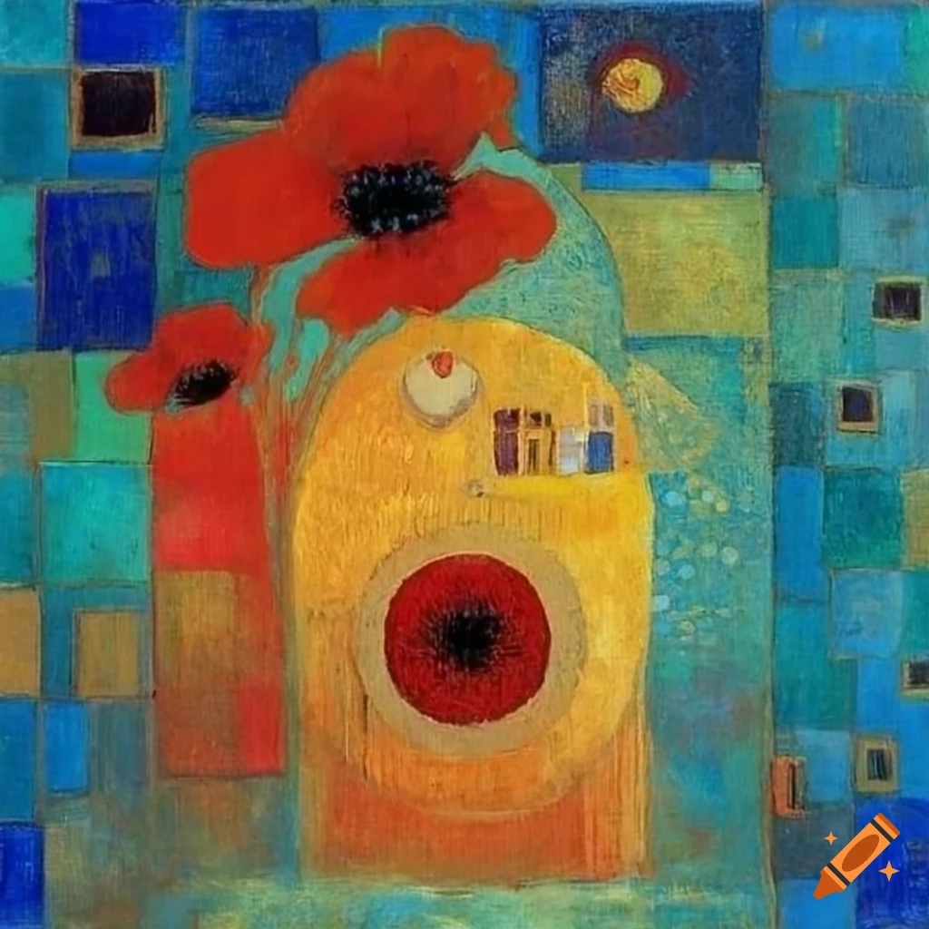 Geometric abstract art with blue, yellow, and orange squares