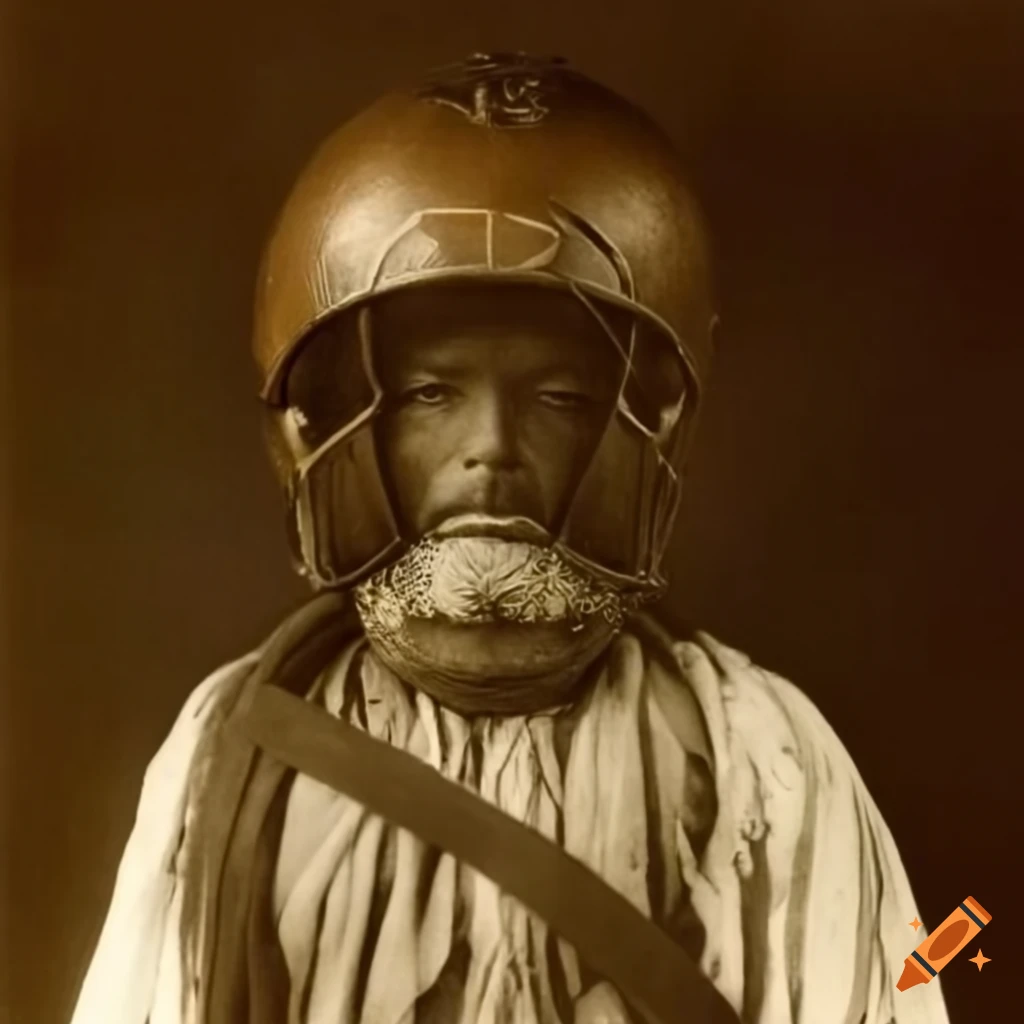 historic image of the Giant of Kandahar wearing a football helmet