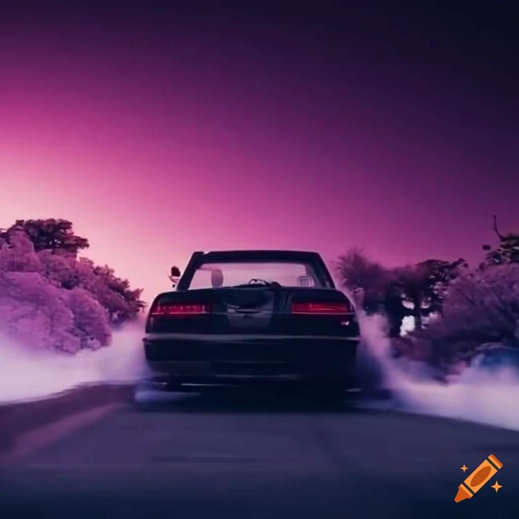 Car drifting on a sakurafilled road