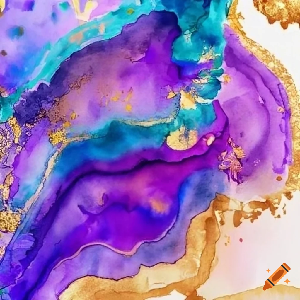 vibrant watercolor painting with violet, blue, and gold