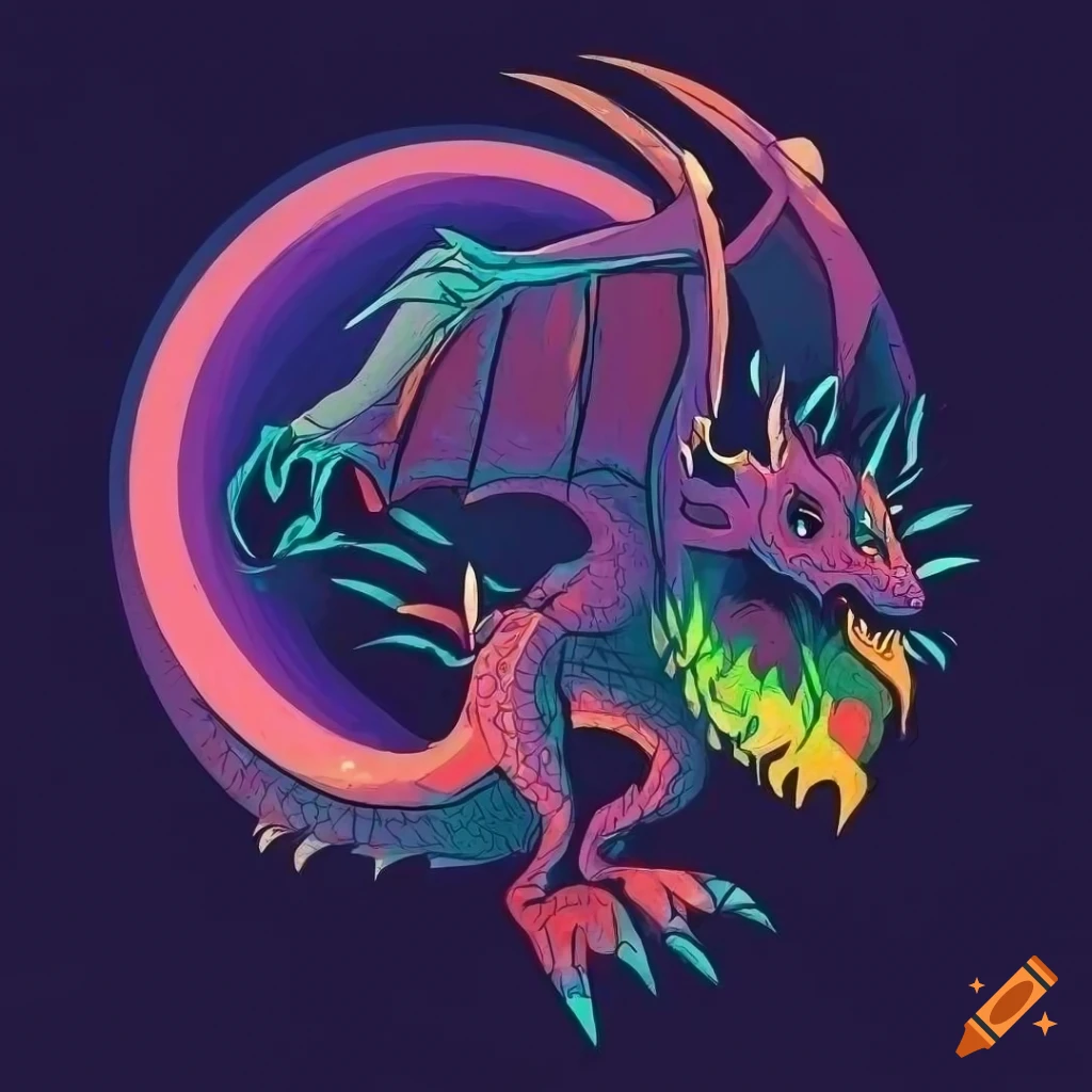 A Night Scene With A Dragon In Minimalistic Style On Craiyon