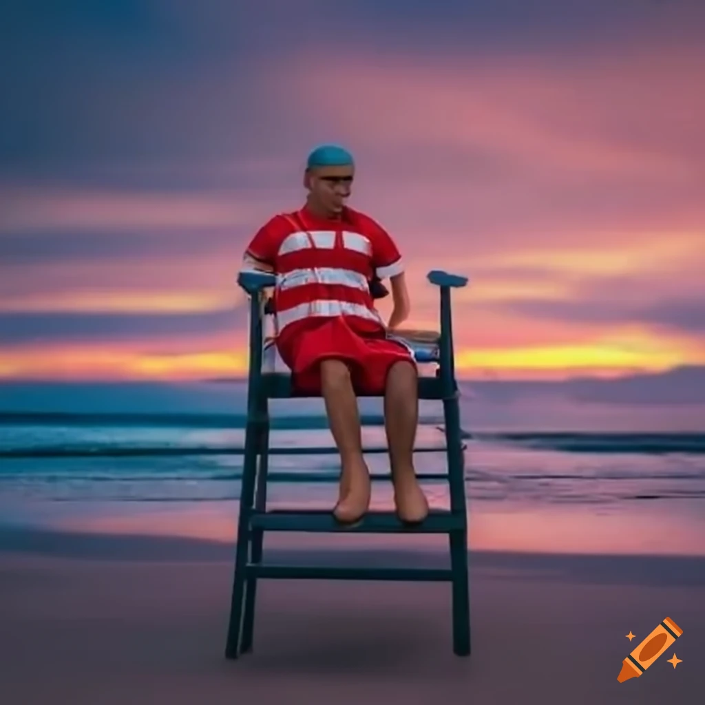 lifeguard sitting on a tall chair at the beach