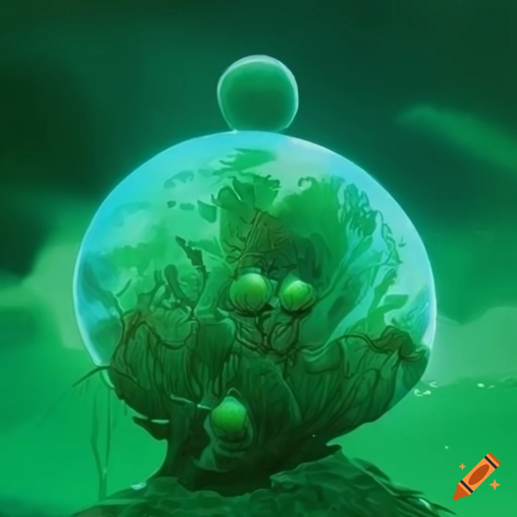 green sci-fi artwork with blooming patterns