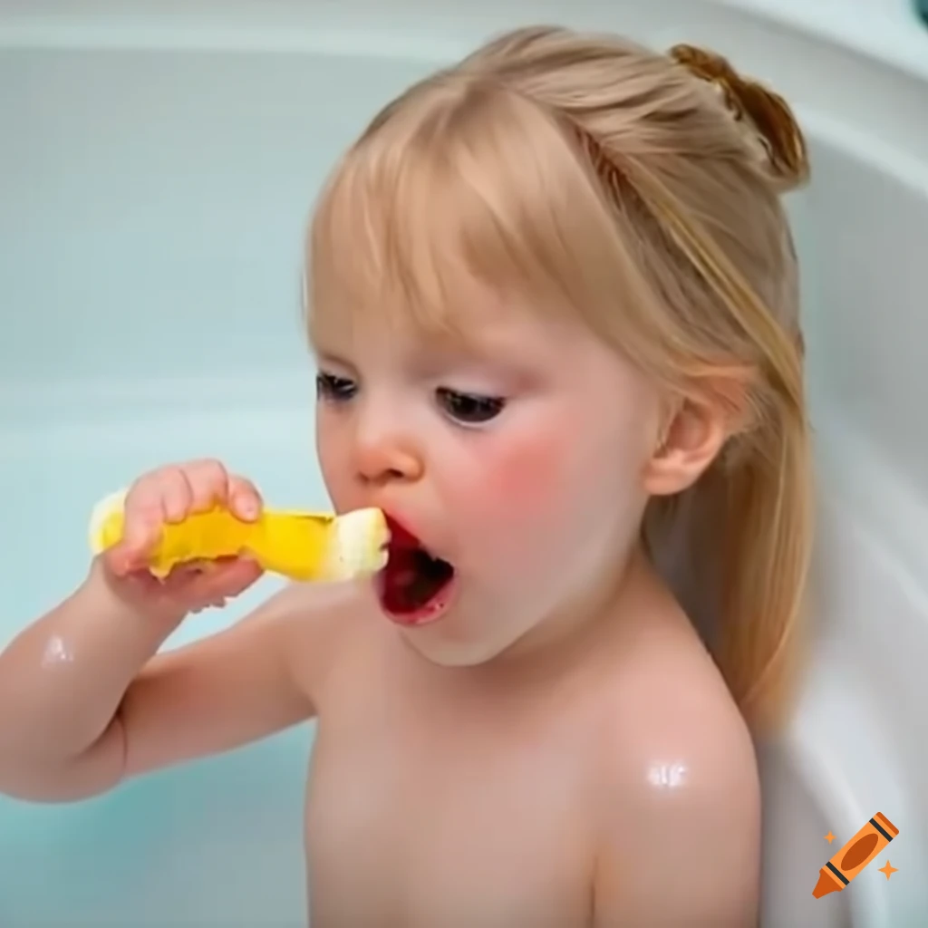 surprised toddler girl eating a white popsicle