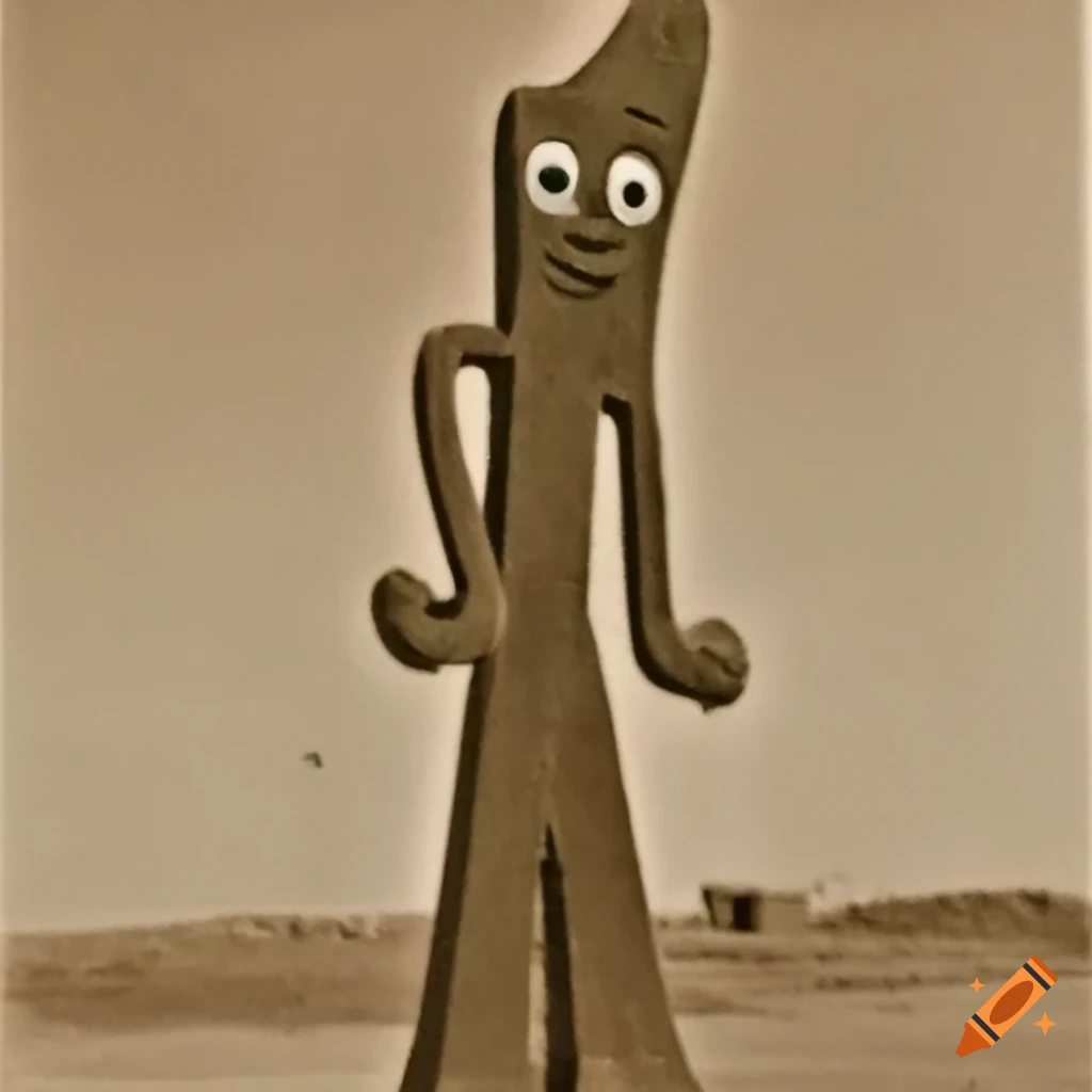 sepia photo of Gumby character in Kandahar, Afghanistan 1923