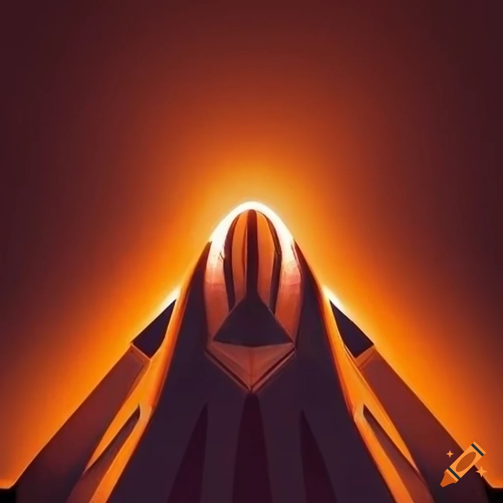 geometric art of an orange and white fighter jet