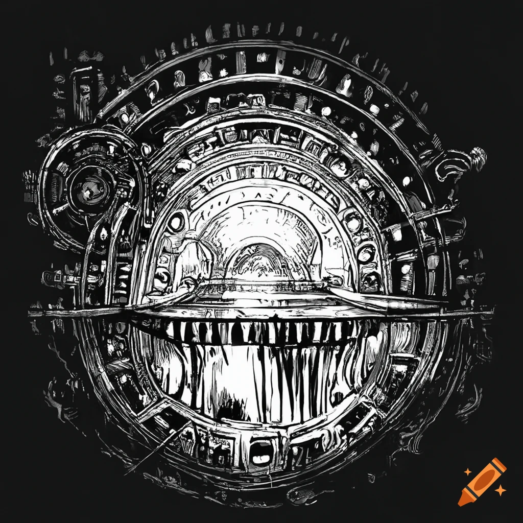 Steampunk city with gears and steam engine