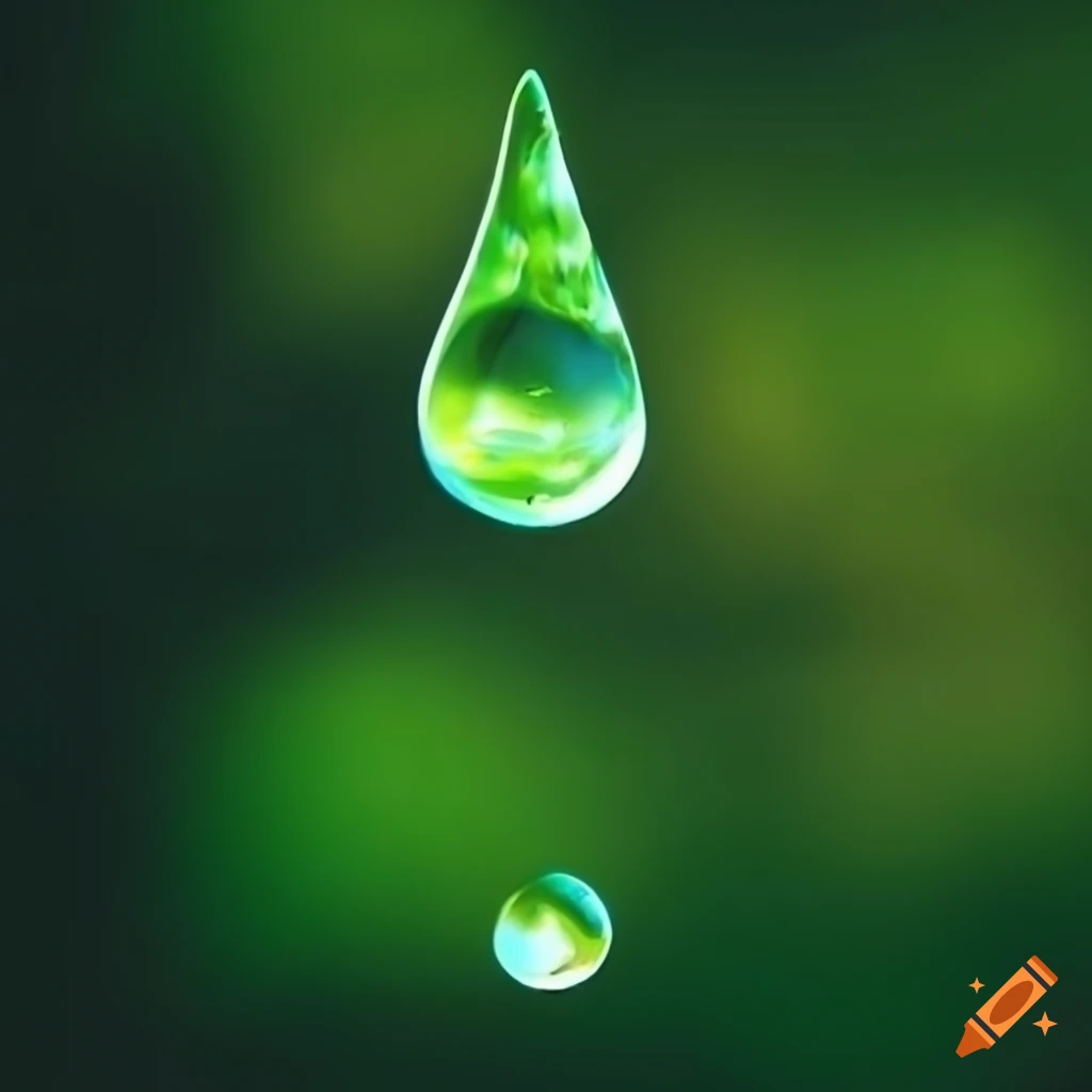 Abstract image of a glowing green water drop on Craiyon