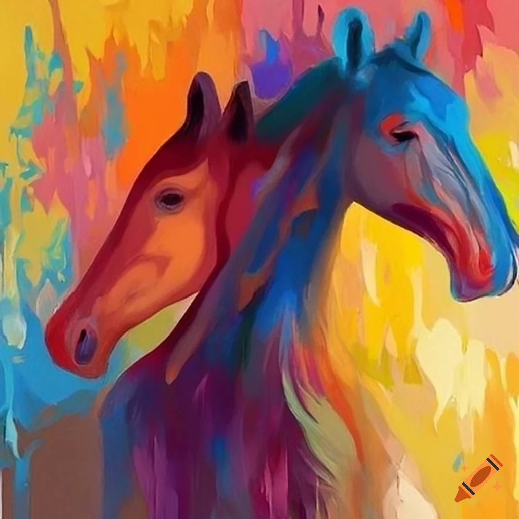 Abstract painting of two horses