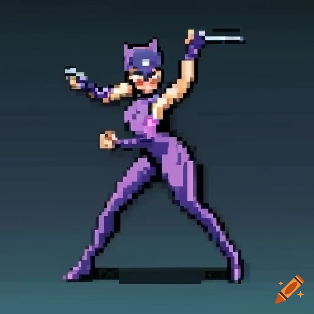 pixel art of Catwoman in battle stance