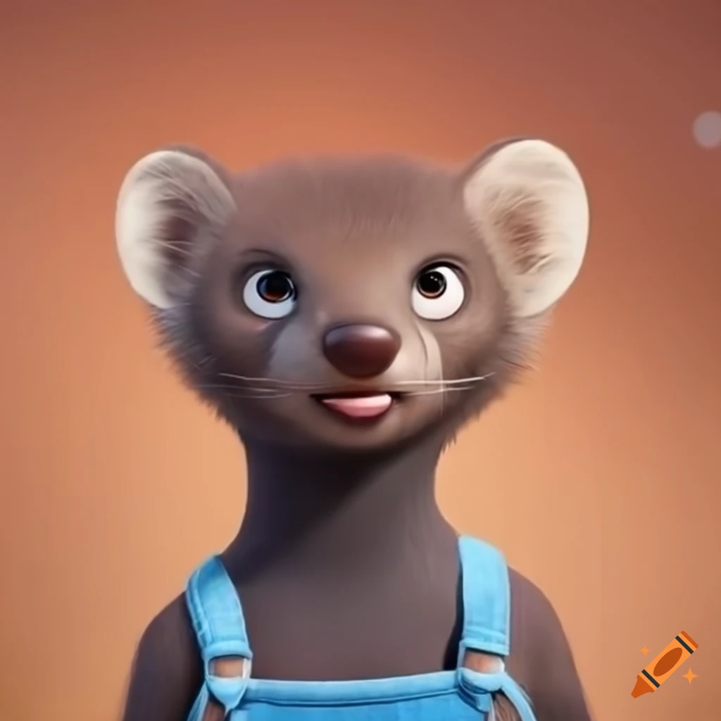 Pixar pine marten character wearing overalls on Craiyon