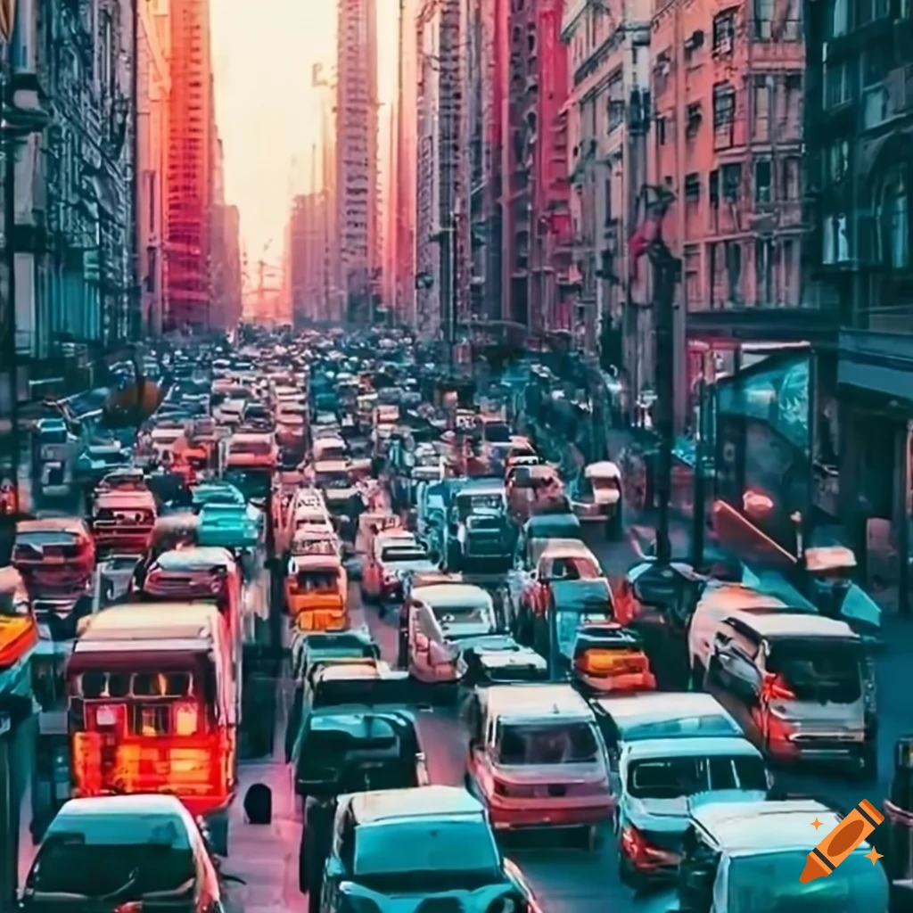 Urban traffic jam on Craiyon