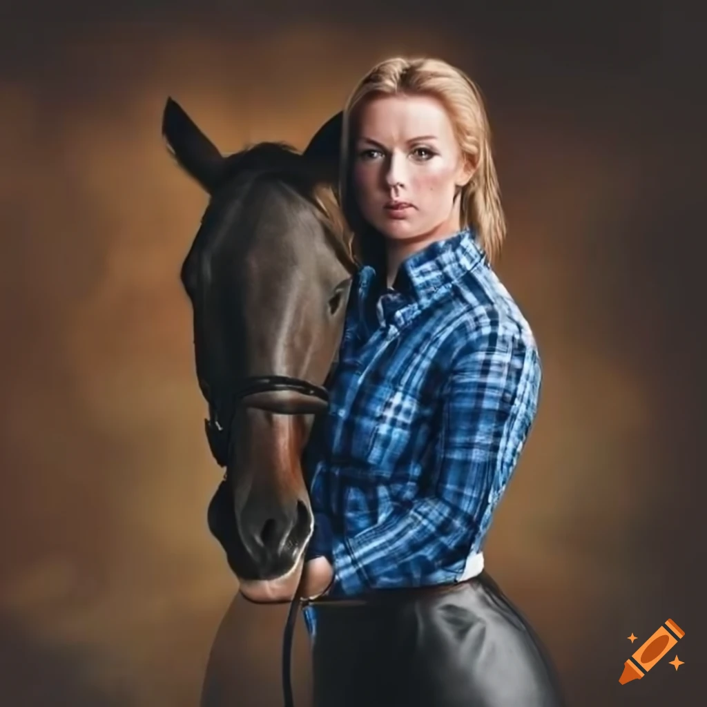 Hyperrealistic photograph of a young reese witherspoon as a horse-rider ...