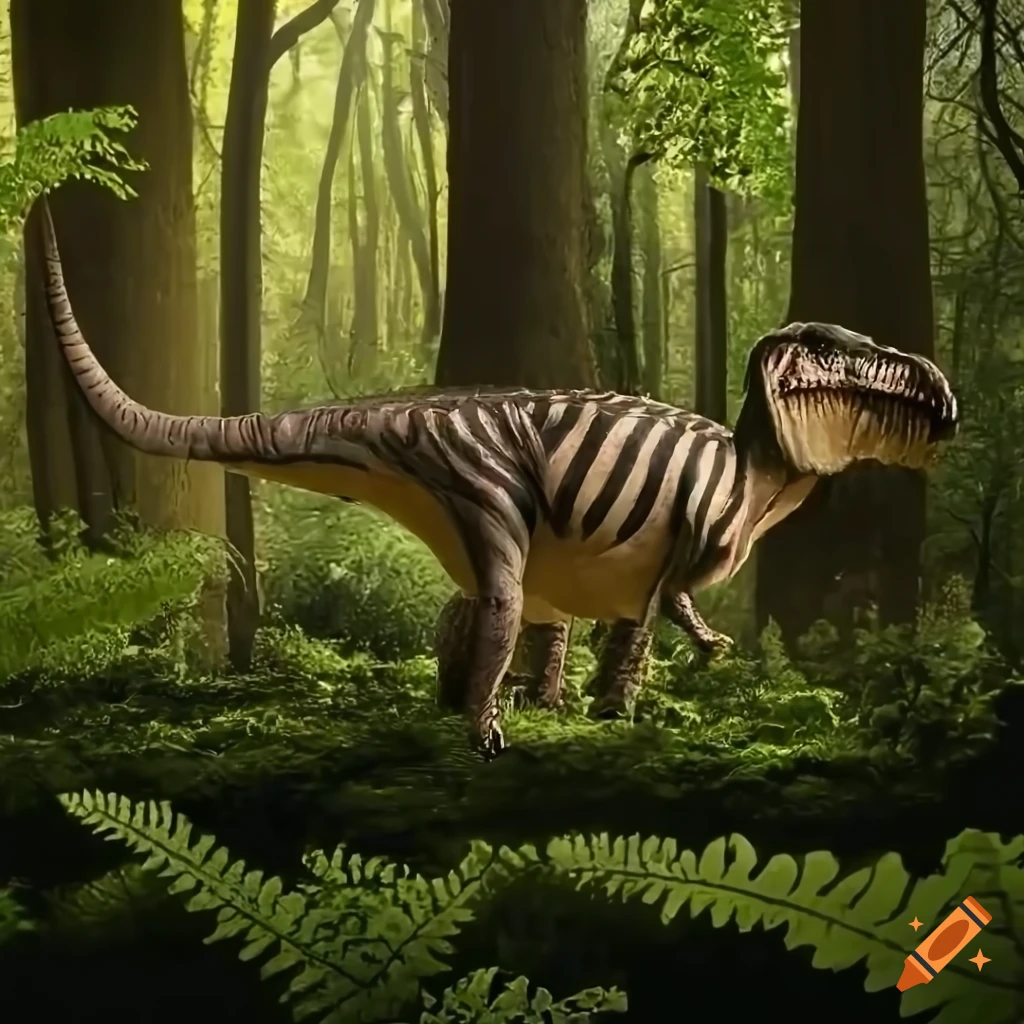 paleoart of three Hadrosaurus dinosaurs in a fern-covered plain
