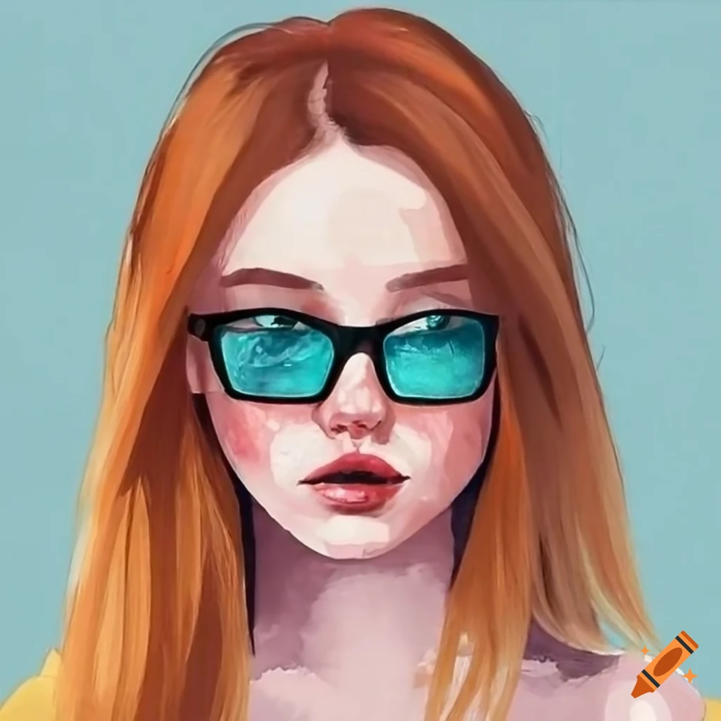 girl with long ginger hair and black glasses