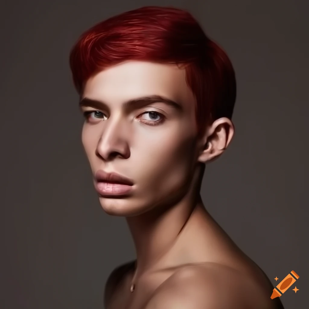 artistic depiction of a maroon-haired humanoid man