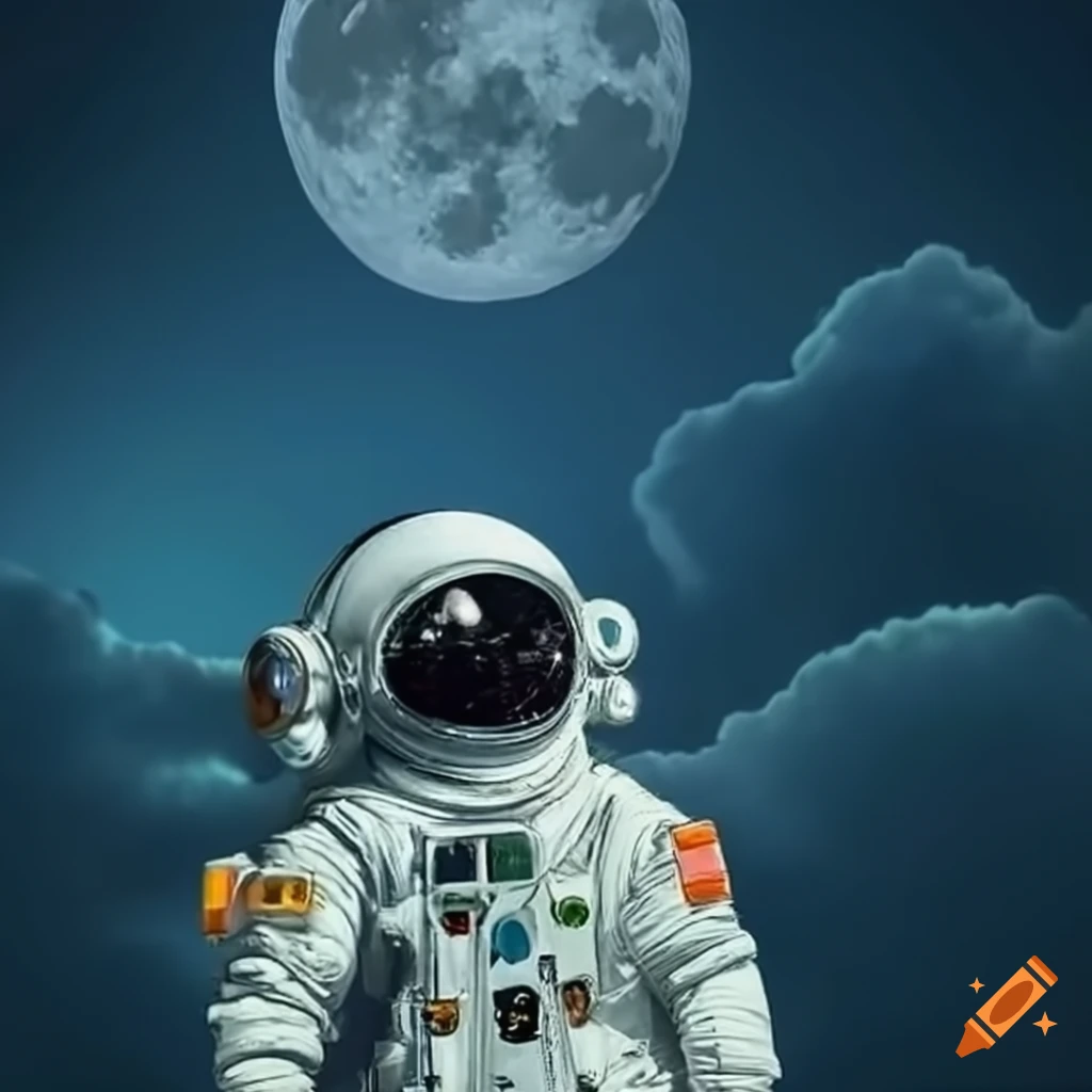 classic car with an astronaut under the moon