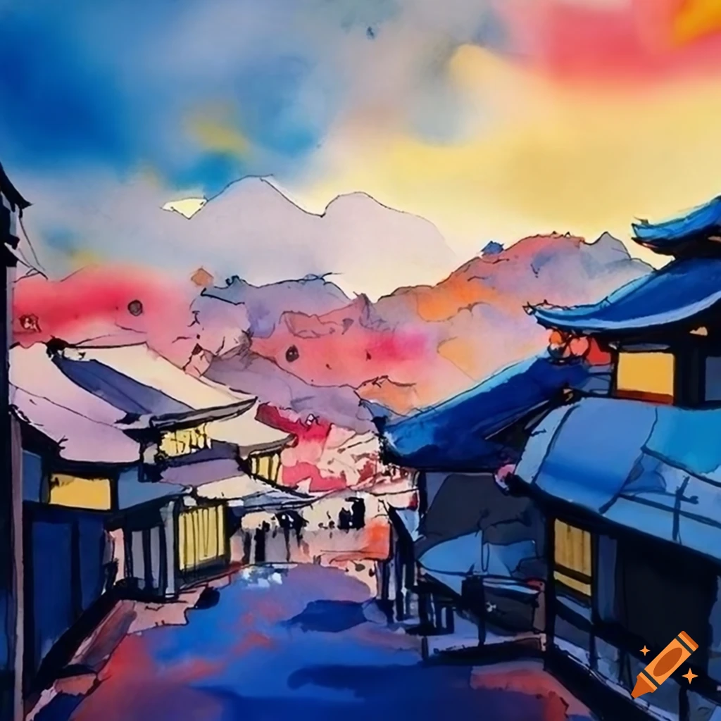Kyoto ink and watercolor artwork