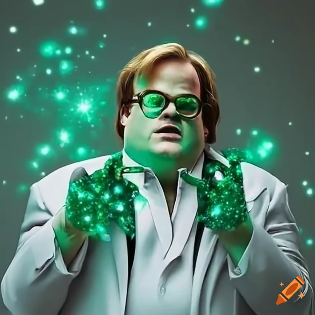Comedian Chris Farley In A Lab Coat With Green Sparkle