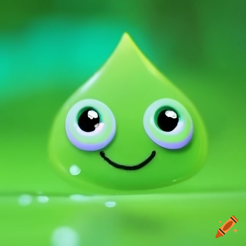 cheerful slime droplet with big green eyes