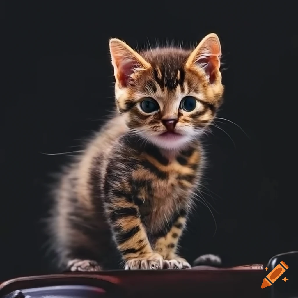 adorable brown striped kitten with a tiny suitcase