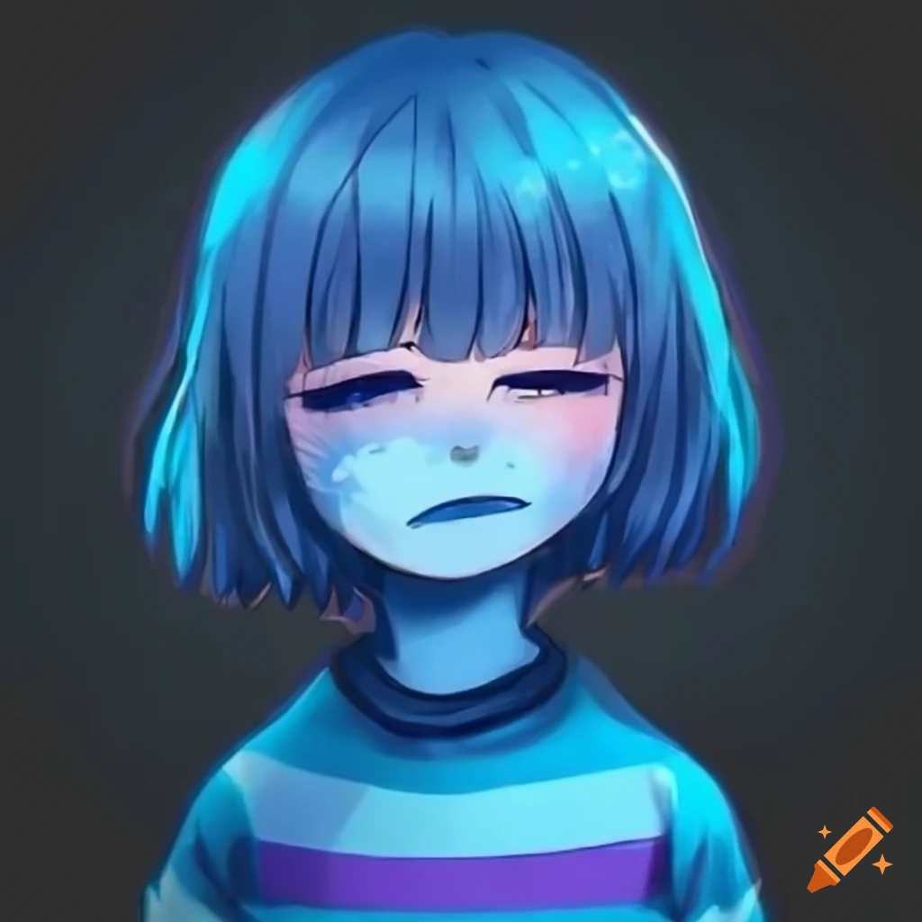 blue frisk with glowing eyes