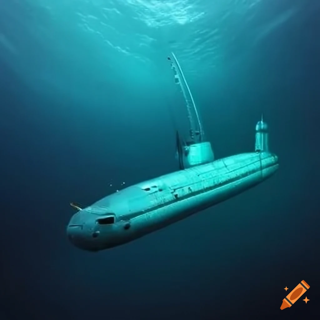 Submarine in the depths of the ocean