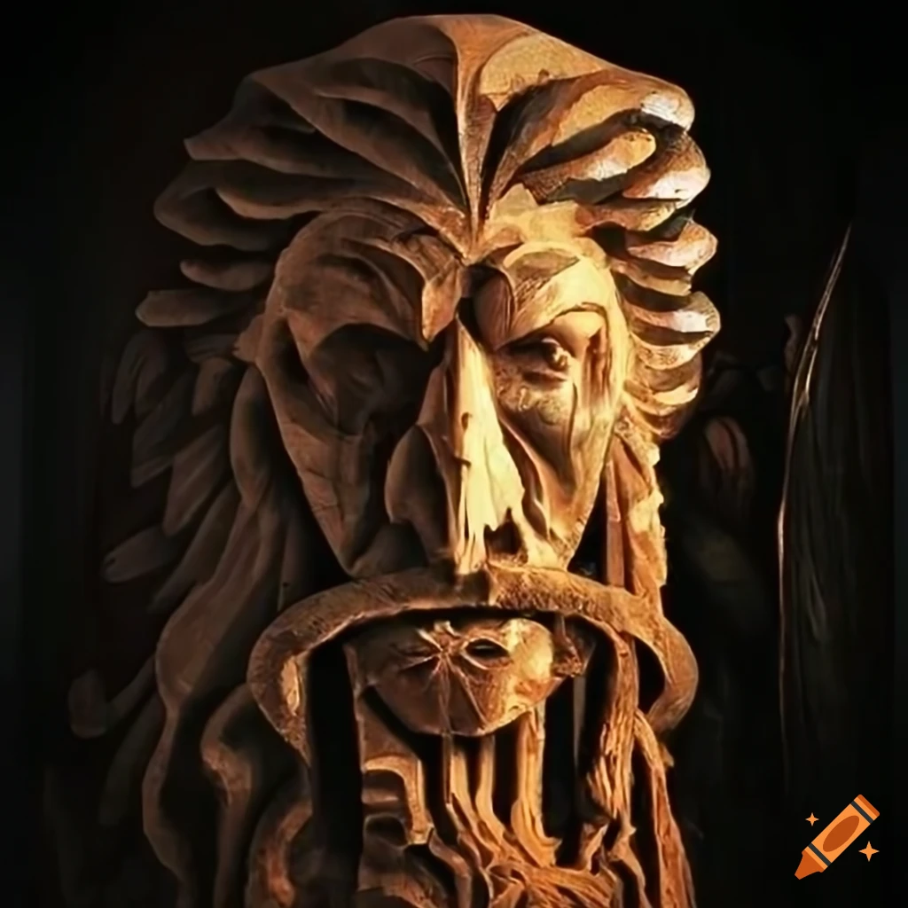 detailed carving of Icarus in Lord of the Rings style