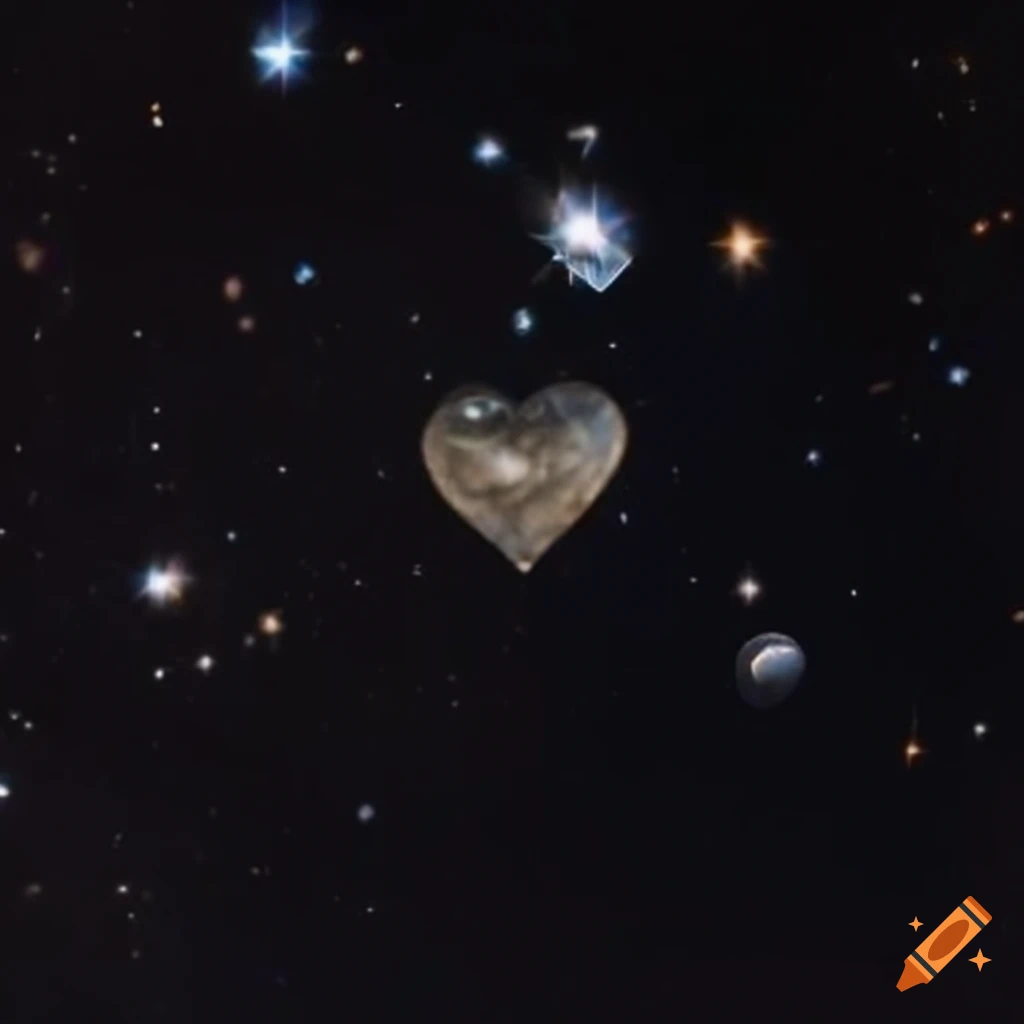 image of a glass heart in outer space