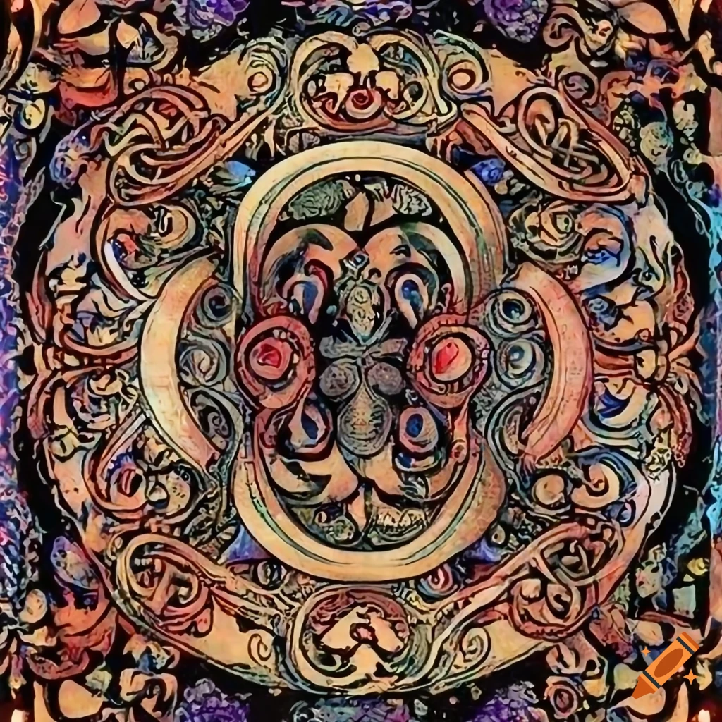 frontispiece of a Japanese style Celtic illuminated manuscript