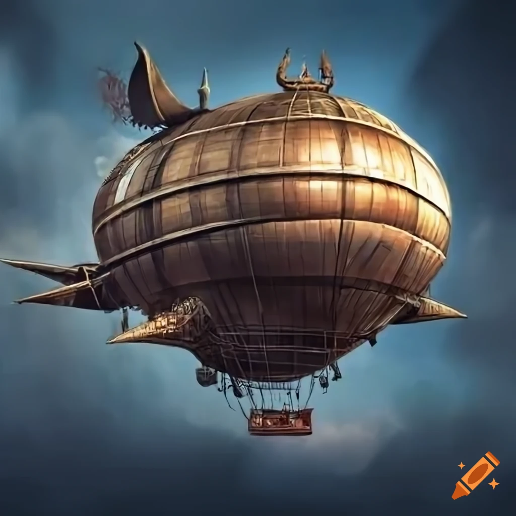 Steampunk airship flying over a neo-victorian city on Craiyon
