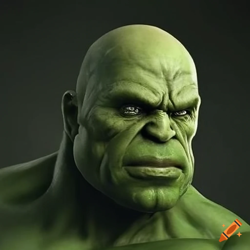 image of a bald hulk character