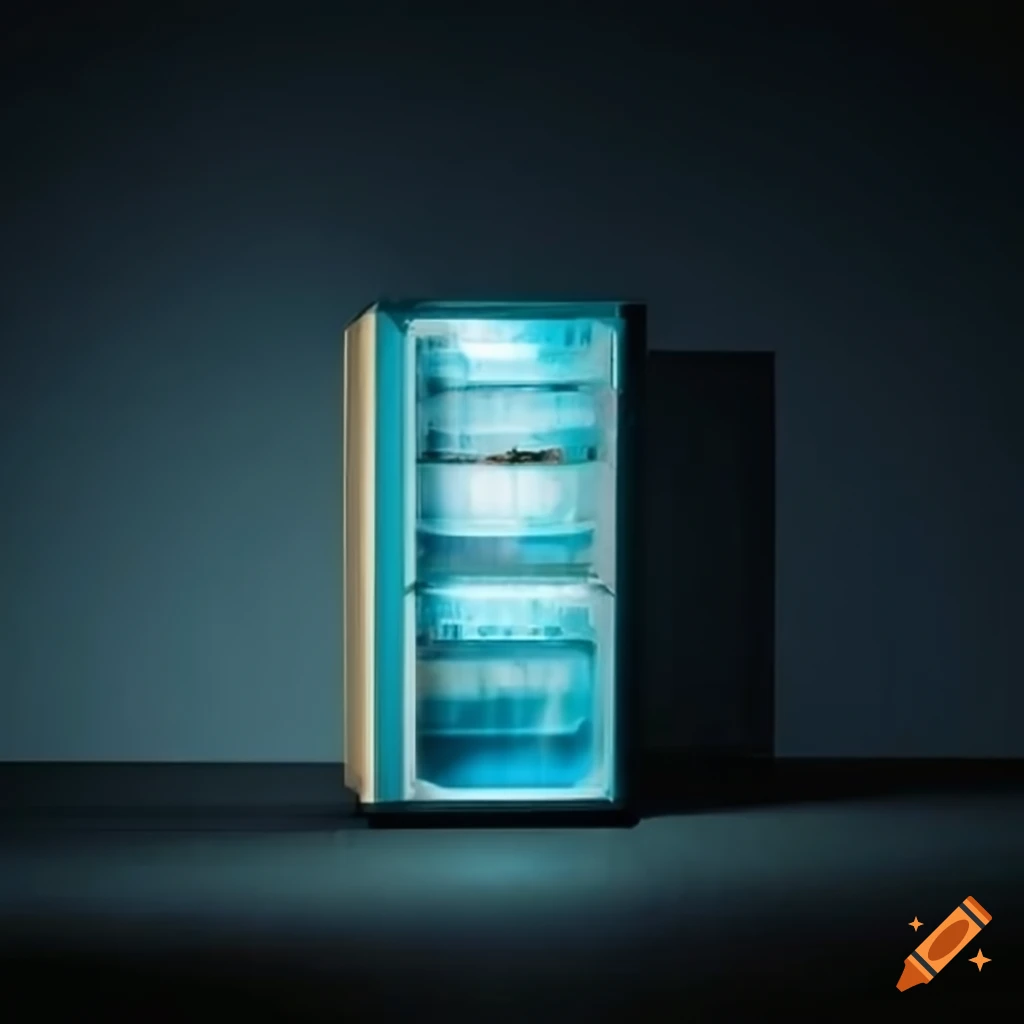 Minimalistic depiction of an empty fridge in a melancholic setting on ...