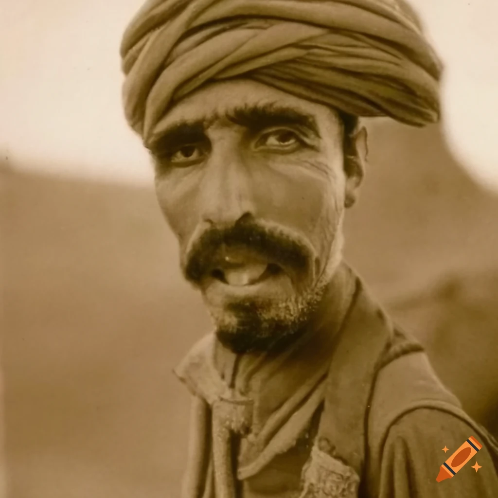 sepia image of Gumby character in Kandahar, Afghanistan 1923