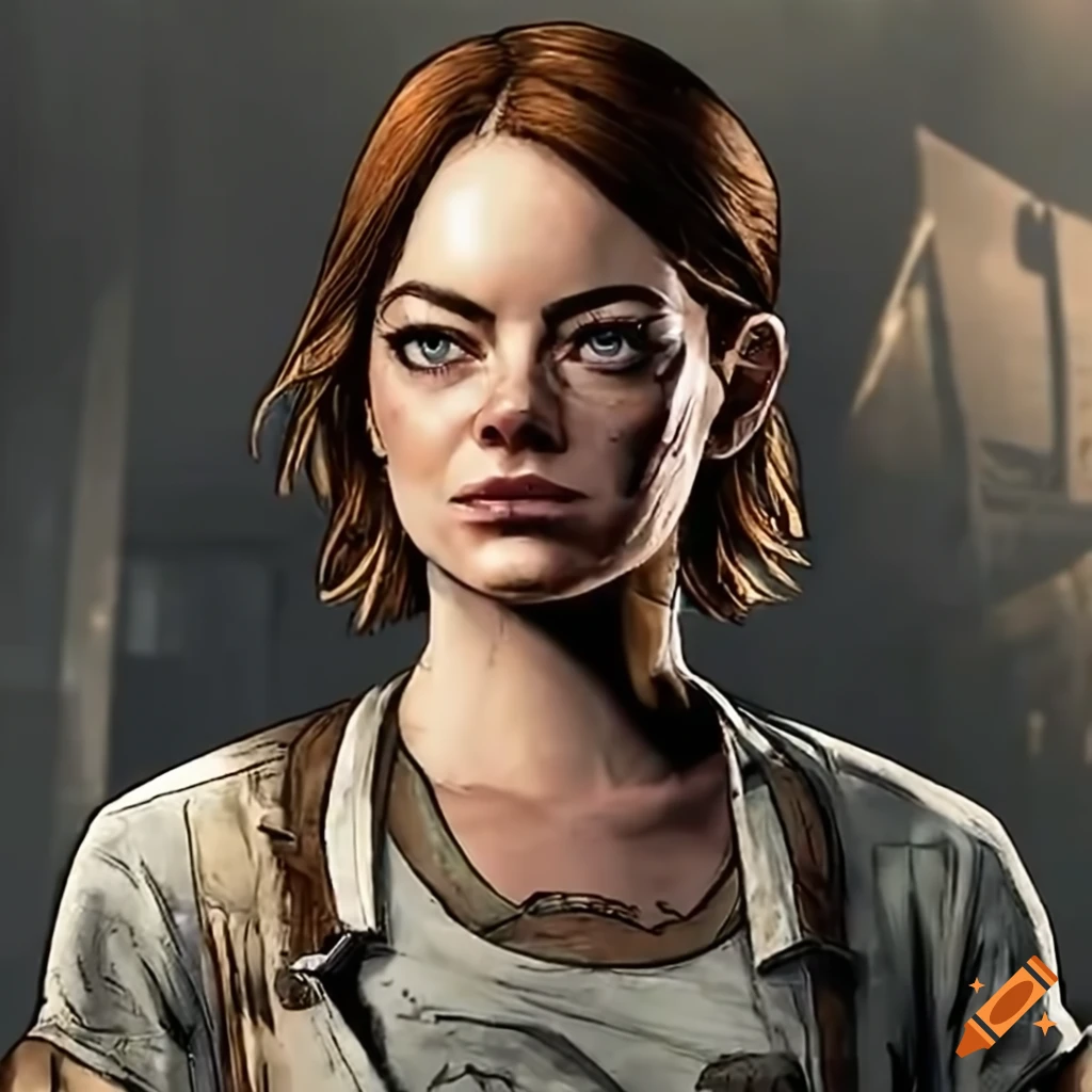 Emma Stone as a survivor in The Walking Dead video game