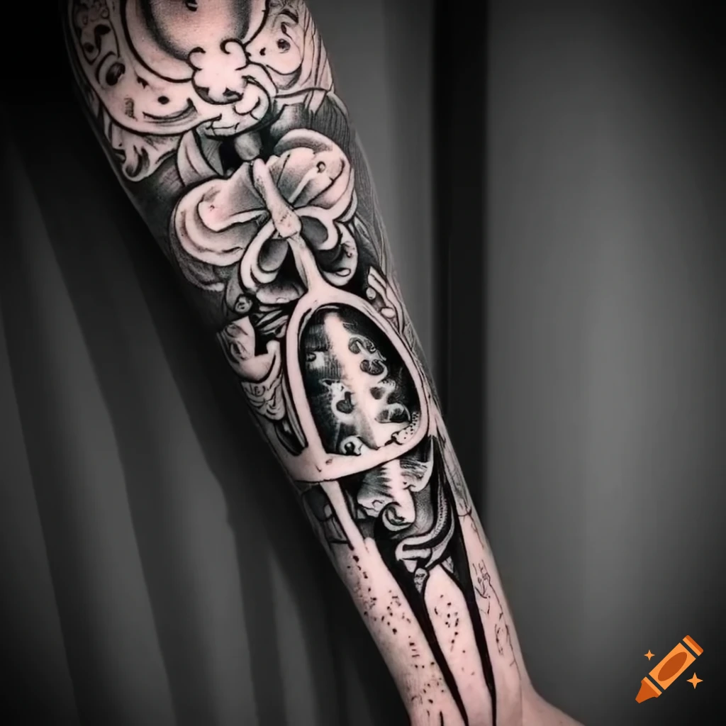 Black and white traditional tattoo design of a jugendstil pillar