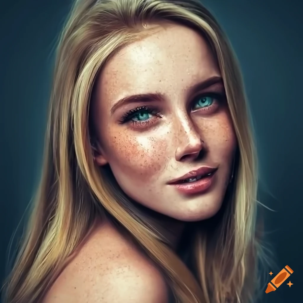 portrait of a beautiful young woman with freckles and dark blonde hair