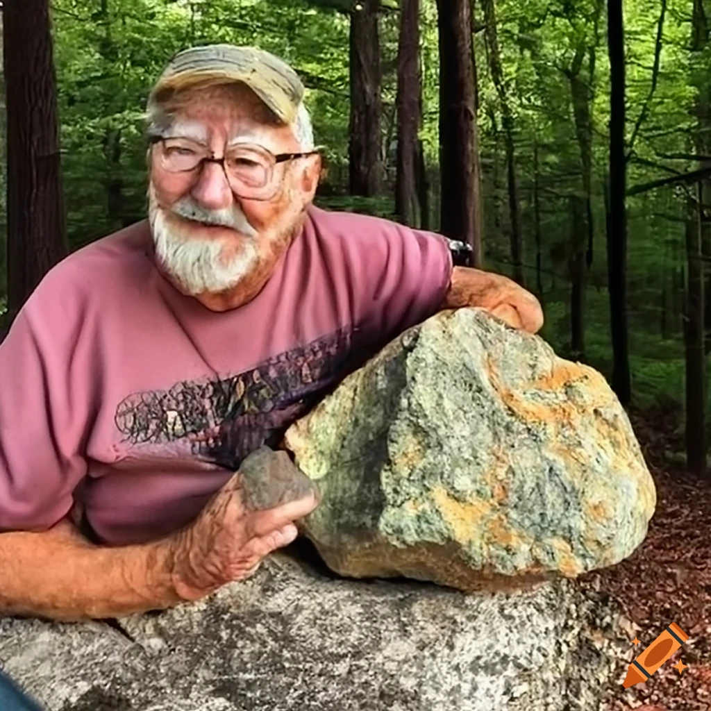 An eccentric rock collector showcasing his arkansas rock collection on
