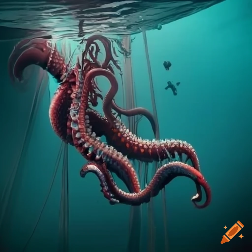 Illustration of an octopus attacking a ship